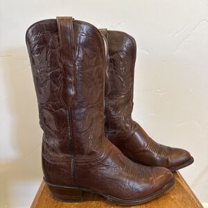 Vintage Lucchese 2000 Cowboy Boots‎ 8 C Antique Brandy Handmade Brown Ostrich